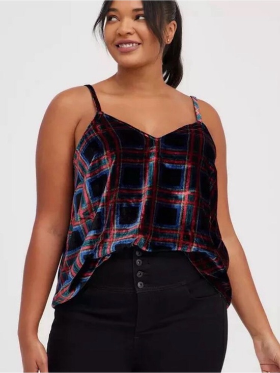 torrid Tops - Torrid Sophie Velvet Swing Cami Top Tartan Plaid Black Preppy Academia Sz 2